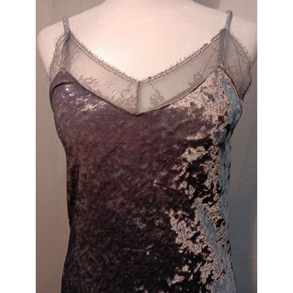 Mossimo Crushed Velvet Slip‎ Dress Lace Trim Midi Adjustable 90s Style XS - Picture 2 of 9